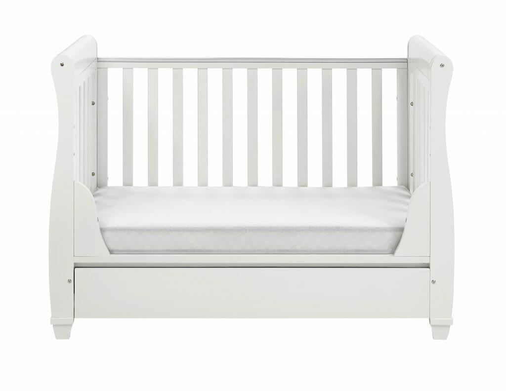 dropside white cot bed