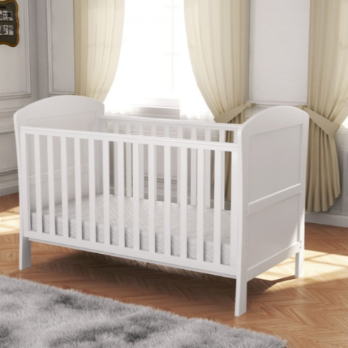 Babymore Aston Cot Bed In White - Drop Side Cot Bed