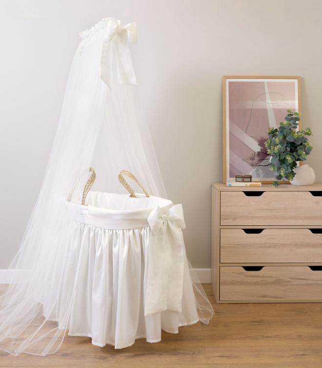 Clair de lune moses basket store with drape