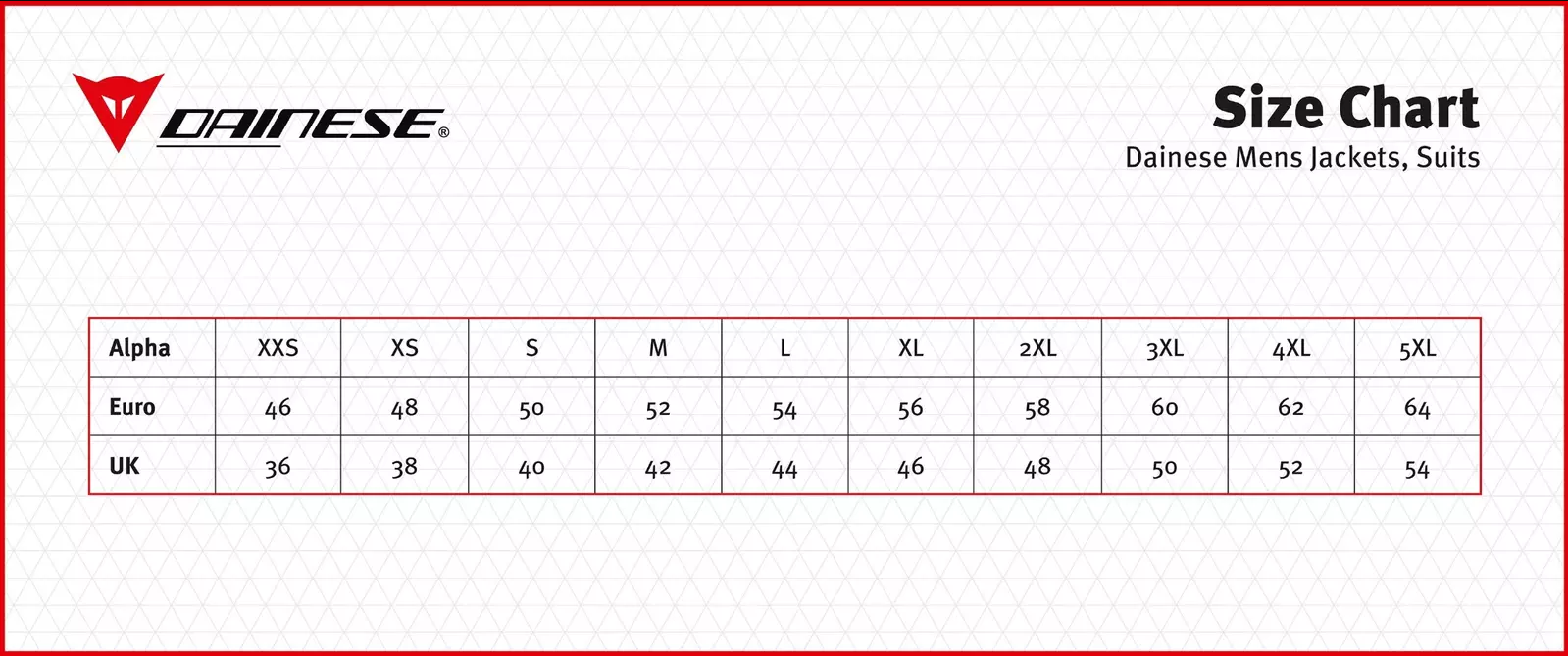 Size Guide Dainese Suit Sizing Dainese Motorcycle Suit Sizing