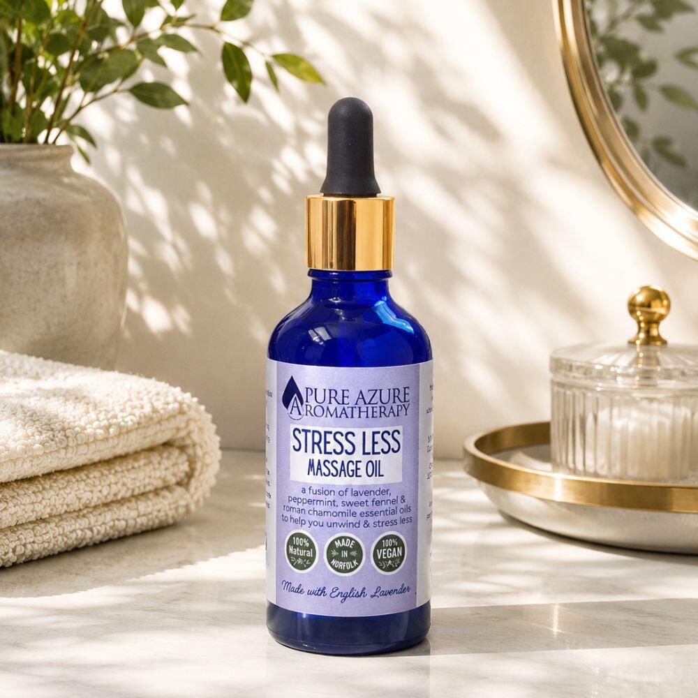 Stress Less massage oil bedroom
