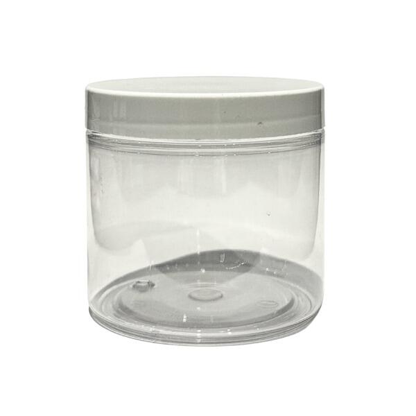 200ml clear plastic straight sided jar with white screw lid