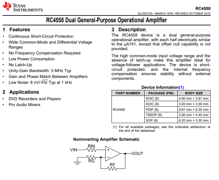 5x RC4558P Texas Instruments Op Amp, 3MHz 8-Pin PDIP