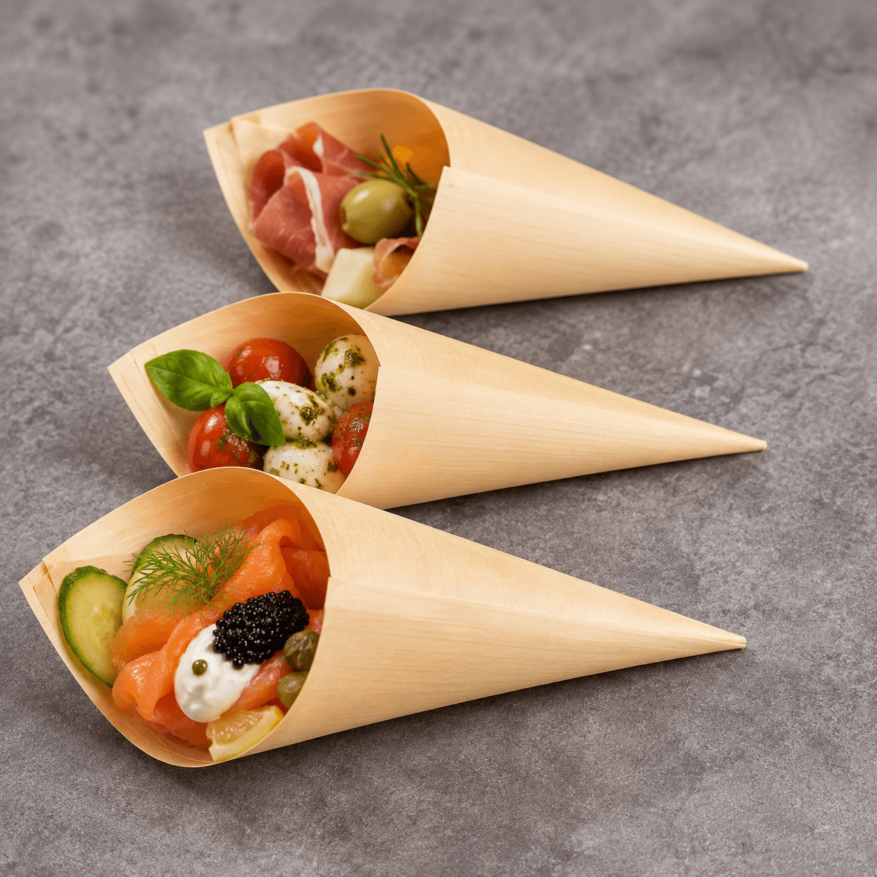Large 220mm Wooden Canapé Cones (1)