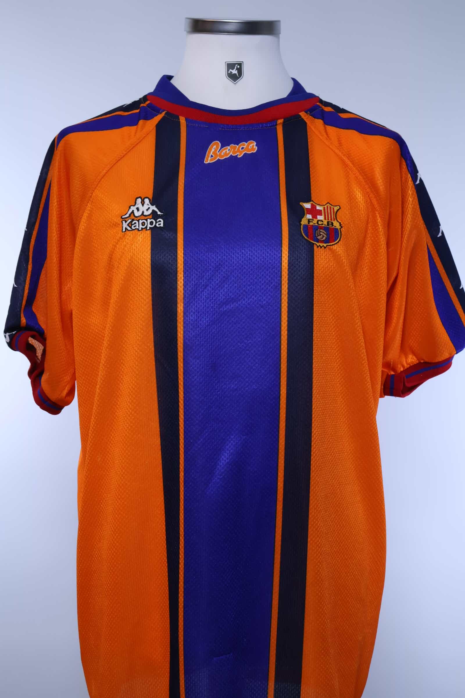 入手困難！！FC Barcelona リバウド11オレンジストライプシャツ XL 1997/98 - FC BARCELONA - RIVALDO - #11 - AWAY SHIRT - XL