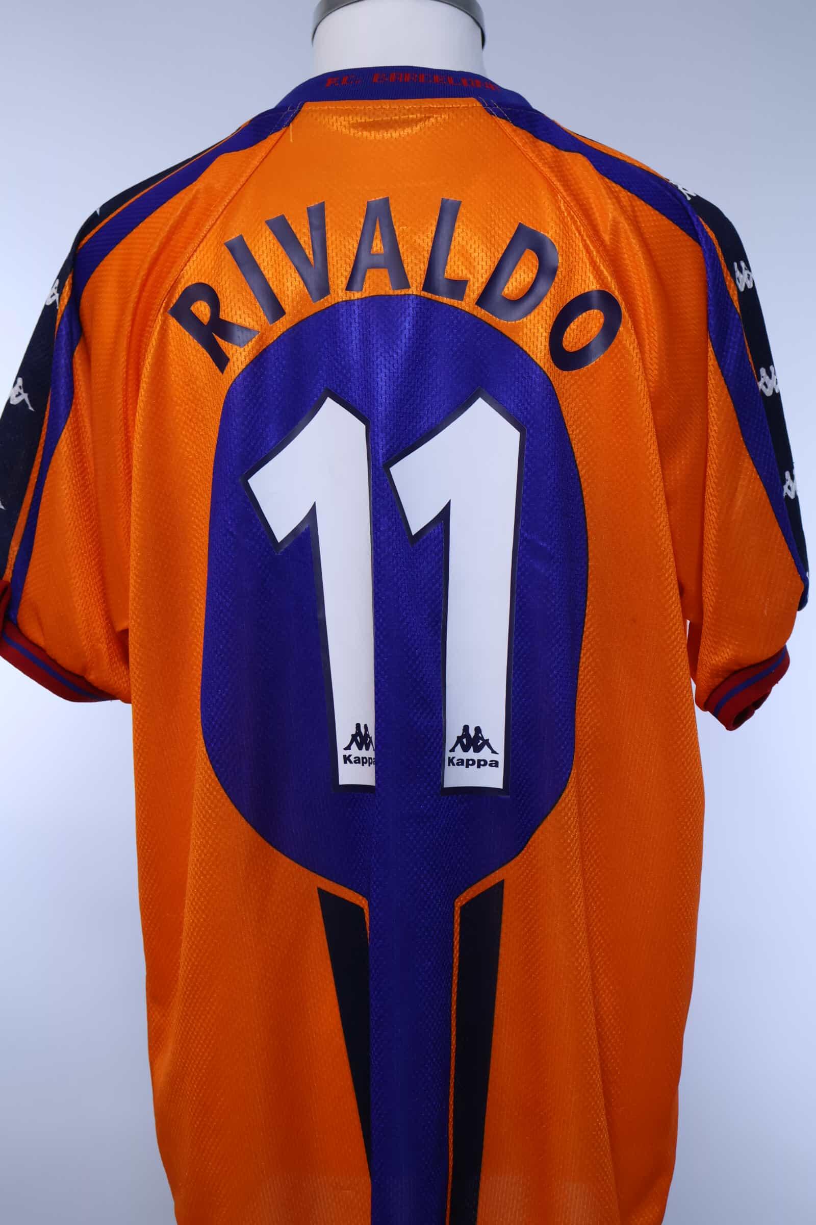 入手困難！！FC Barcelona リバウド11オレンジストライプシャツ XL 1997/98 - FC BARCELONA - RIVALDO - #11 - AWAY SHIRT - XL