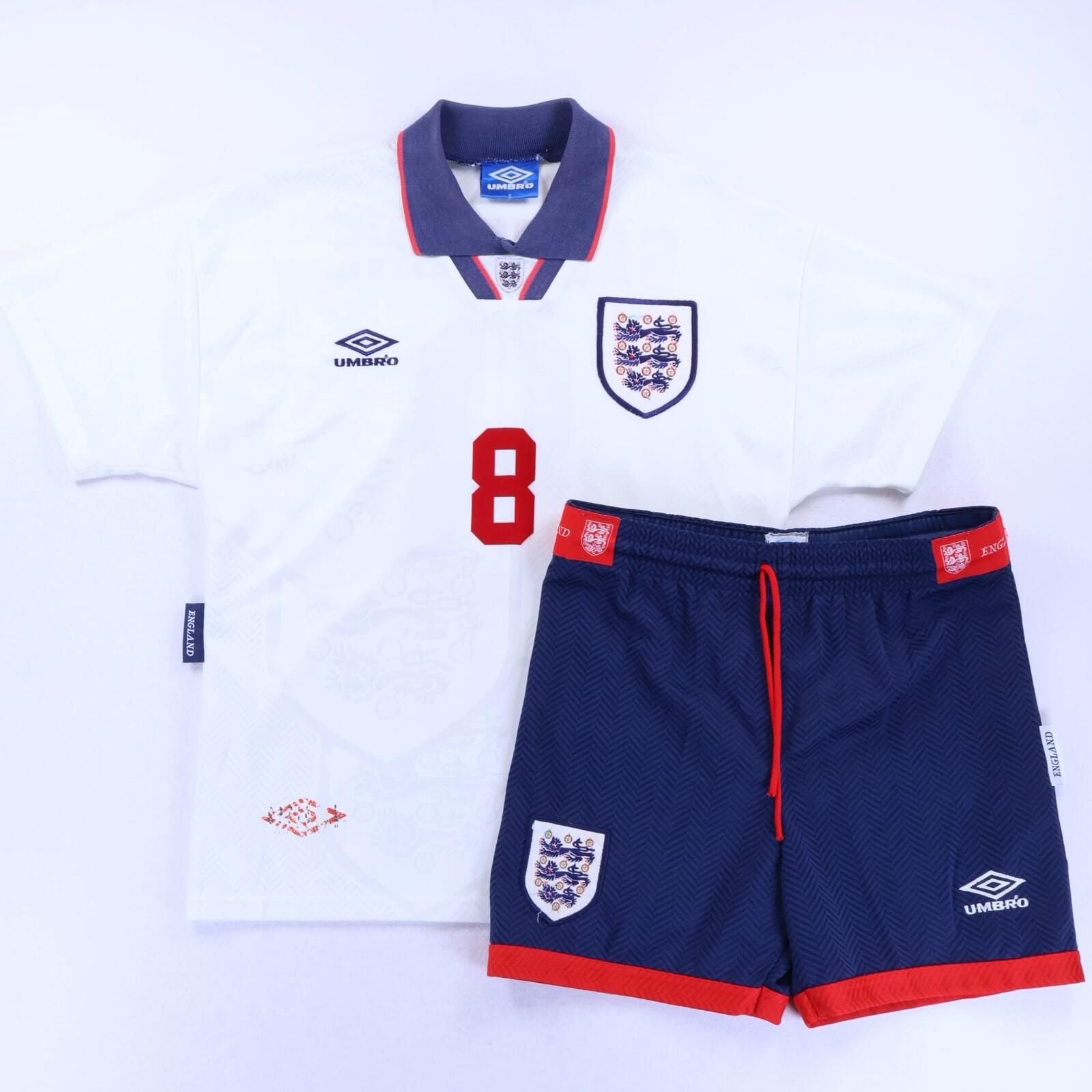 England Gascoigne #8 1993/95 Home Full Kit - S