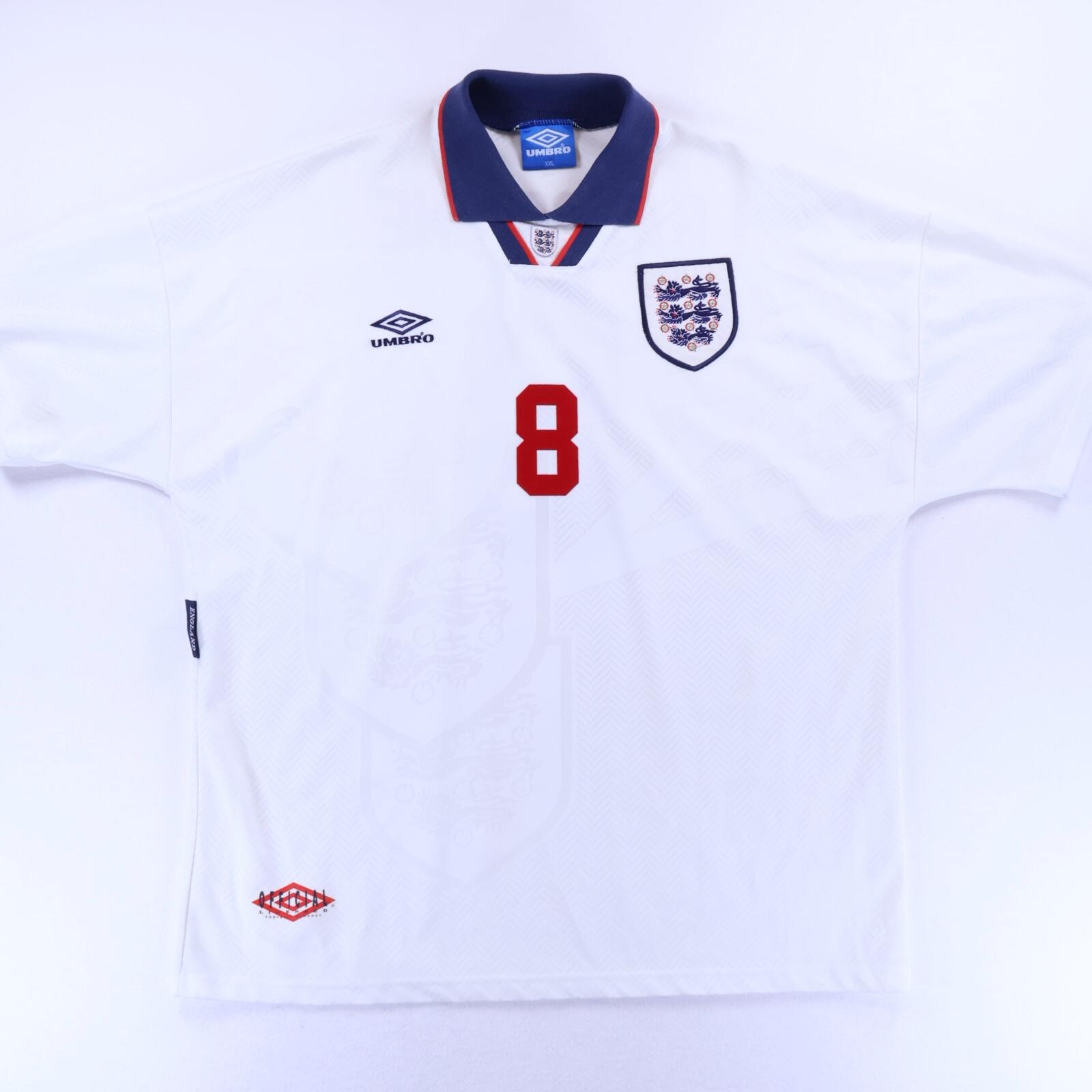 England Gascoigne #8 1993/95 Home Shirt - XXL