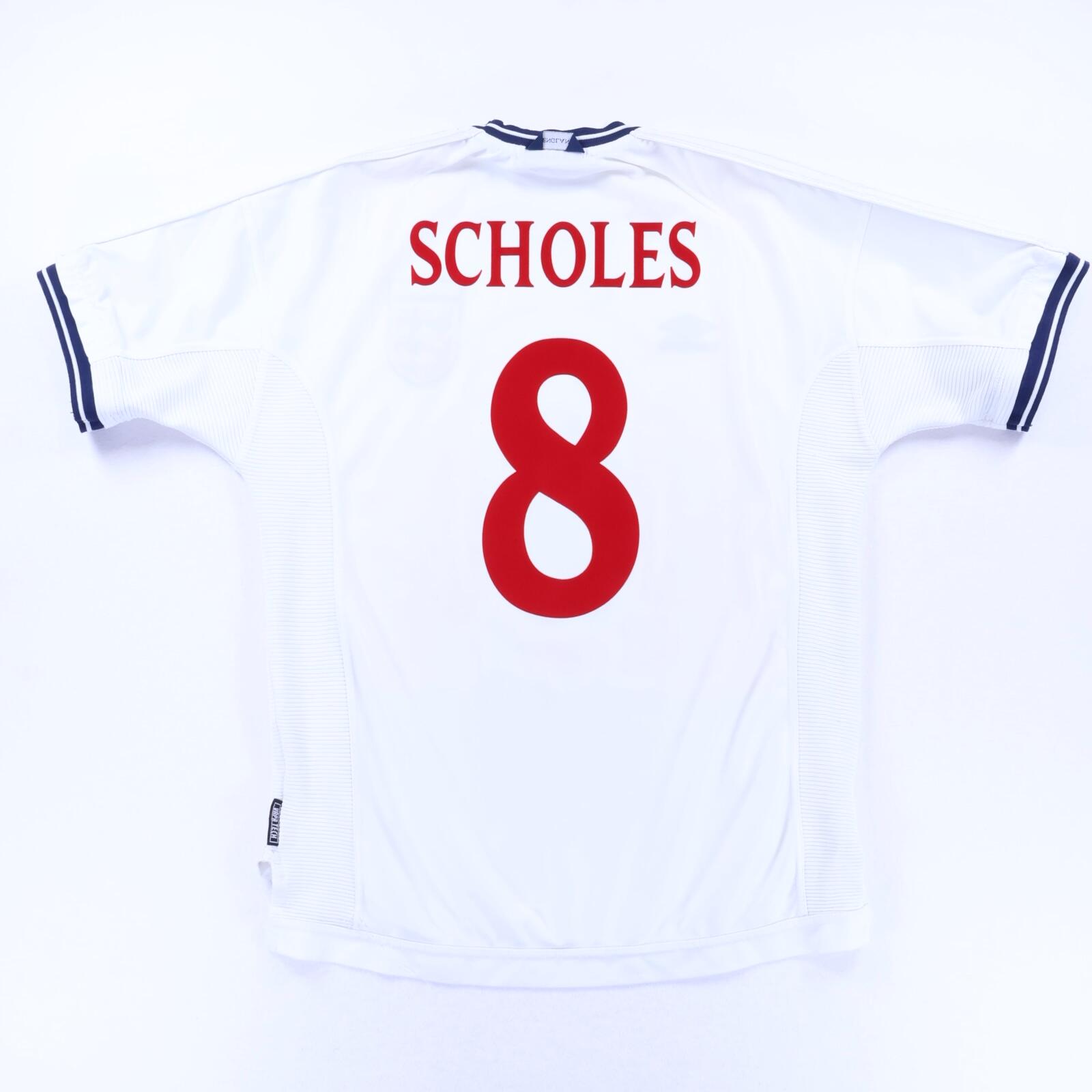 England Scholes #8 1999/01 Home Shirt - L