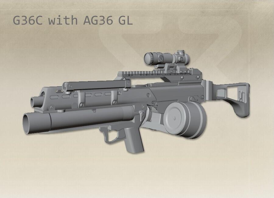 G36C with AG36 Grenade Launcher - 1/35, 1/32, 1/24, 1/18, 1/16 resin model