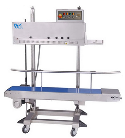 Vertical continuous band sealer for liquid and powder food products