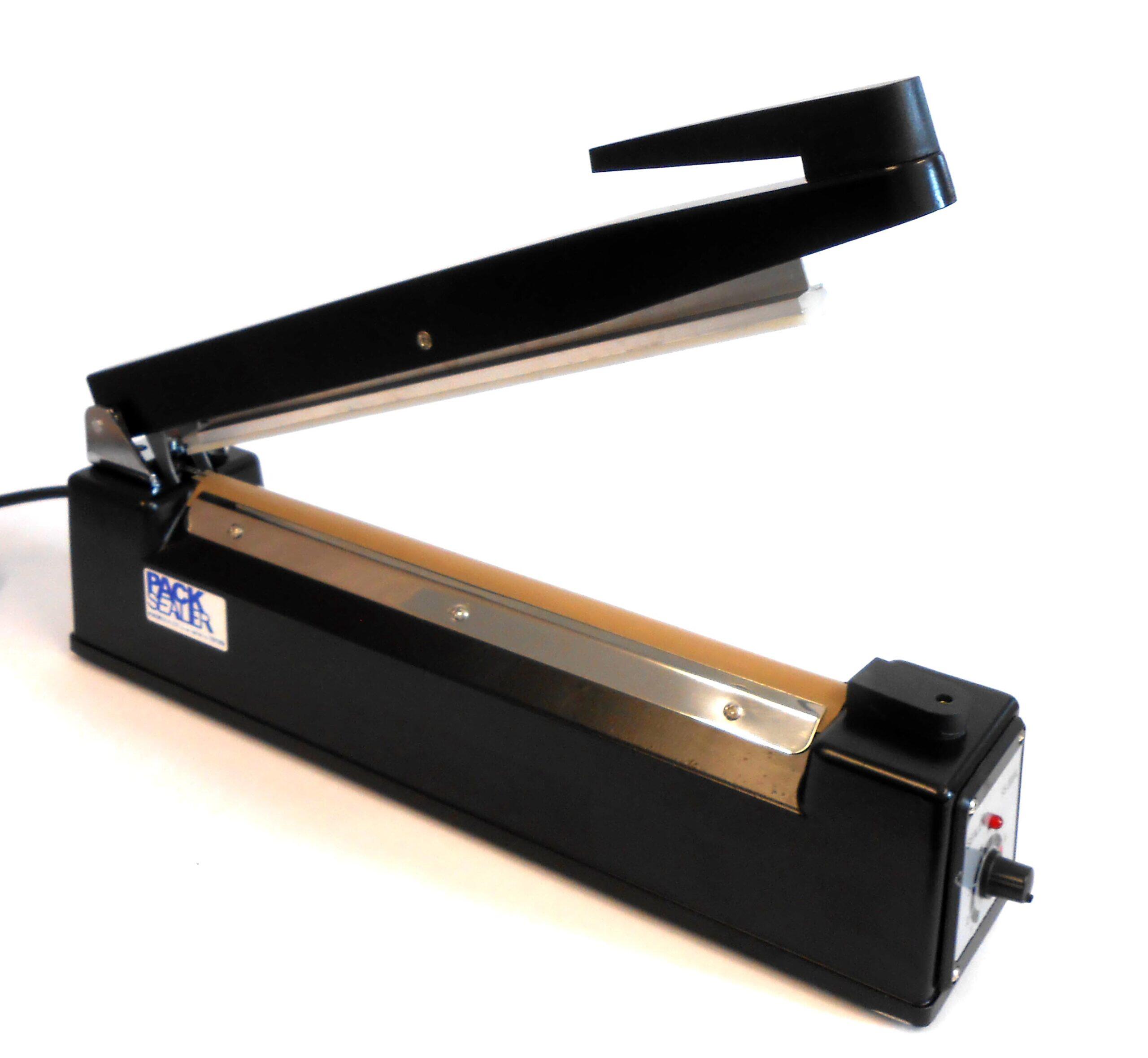 Impulse heat sealer closing a polythene bakery bag