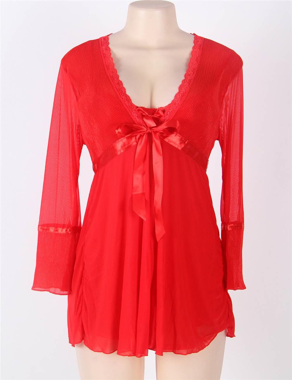 Red Sheer Robe & Babydoll set front view
