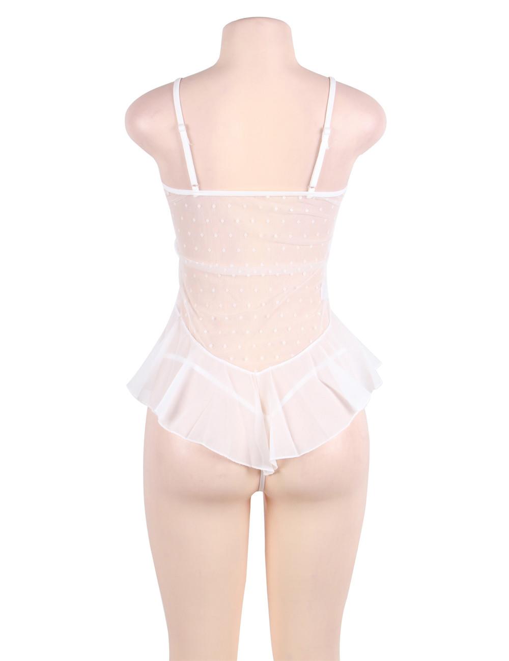 Rear view white flower lace babydoll