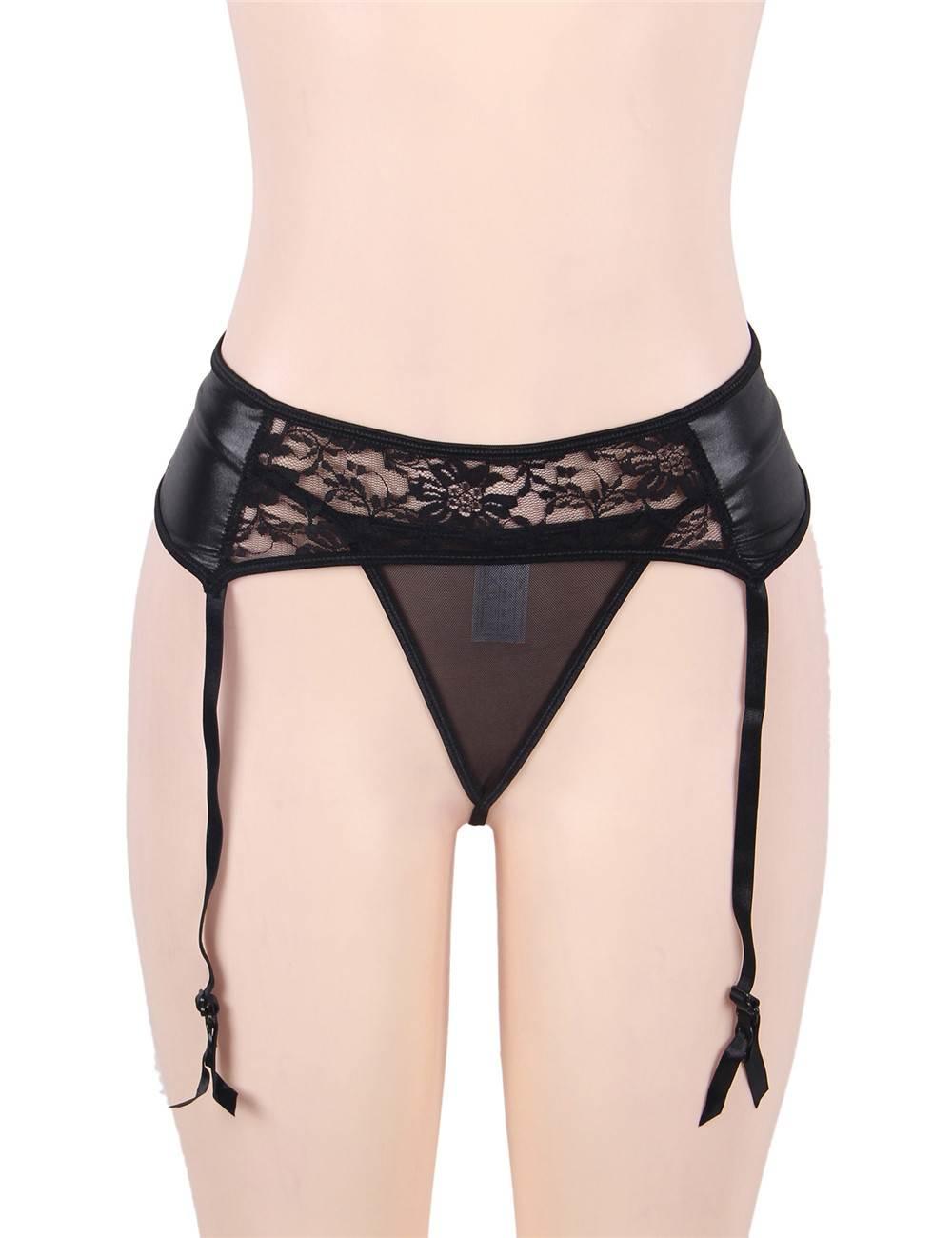 Black Lace Suspender Belt Set front view