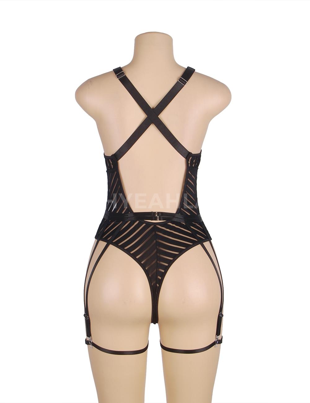 Striped Bodysuit with Strappy Back rear view