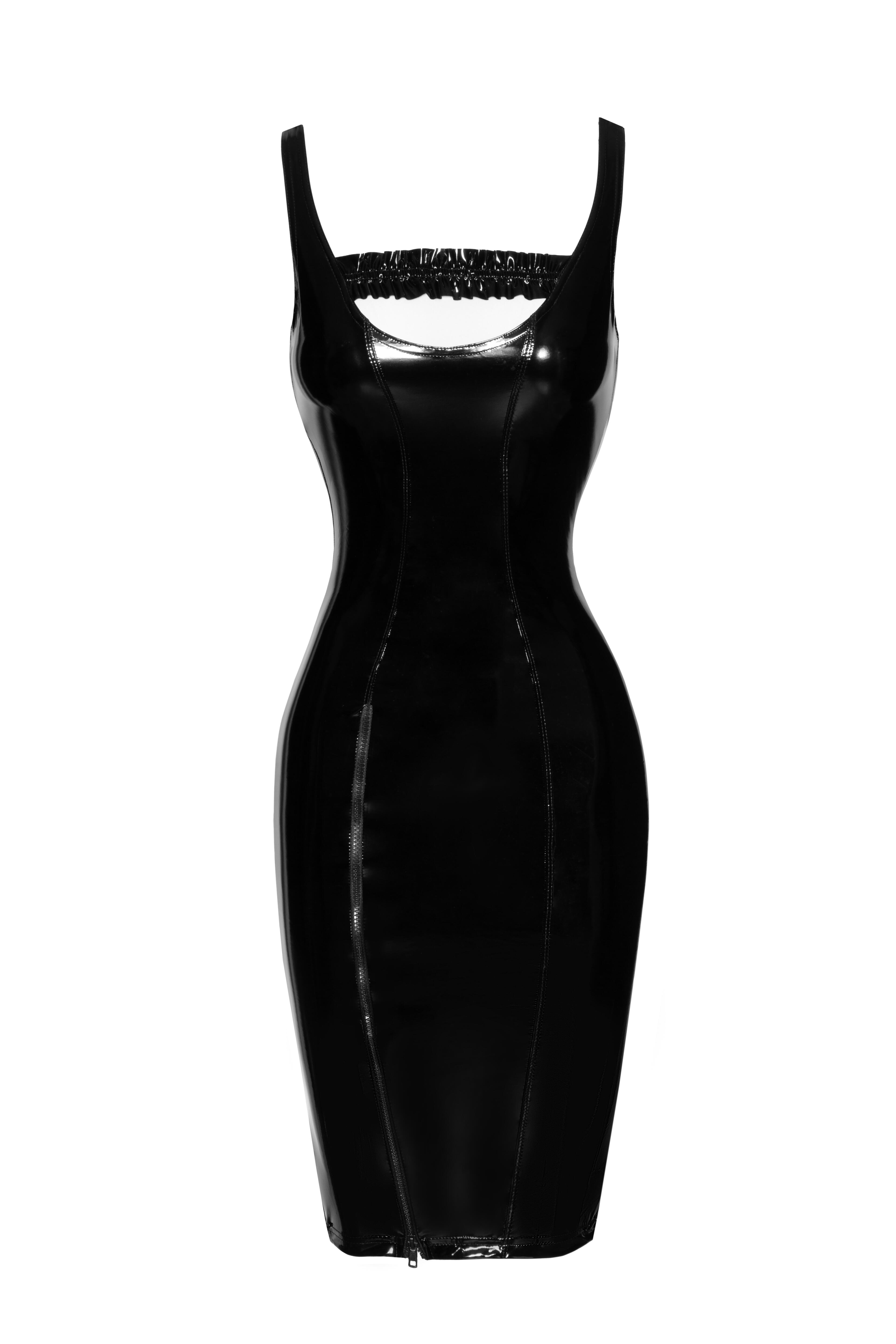 Patent Leather PVC Midi Dress from the front
