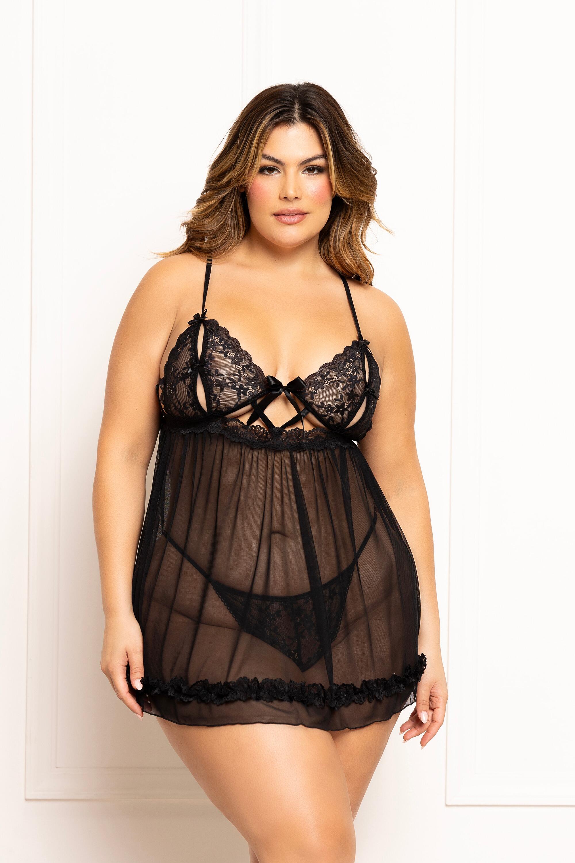 Black Sheer Babydoll with split cups