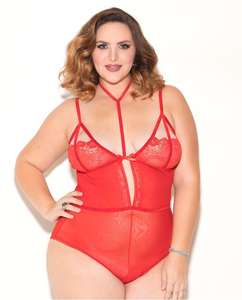 Plus size red lace Teddy