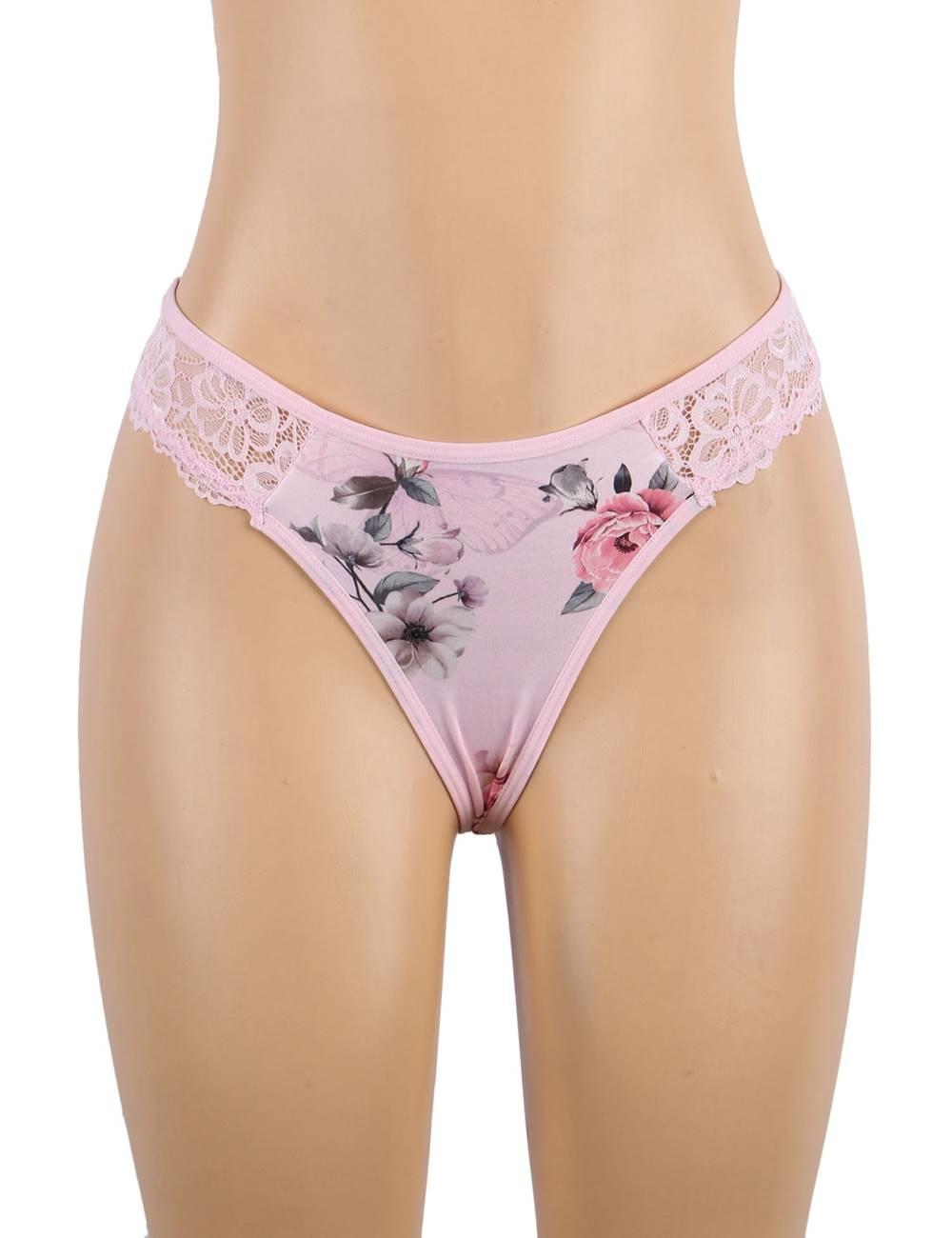 Pink Floral Print Babydoll Set matching panty