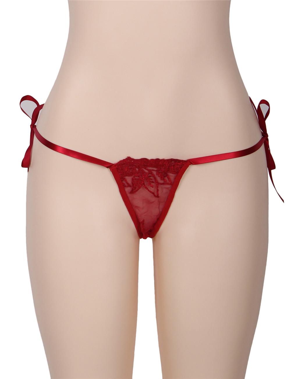 Red tie front G-string