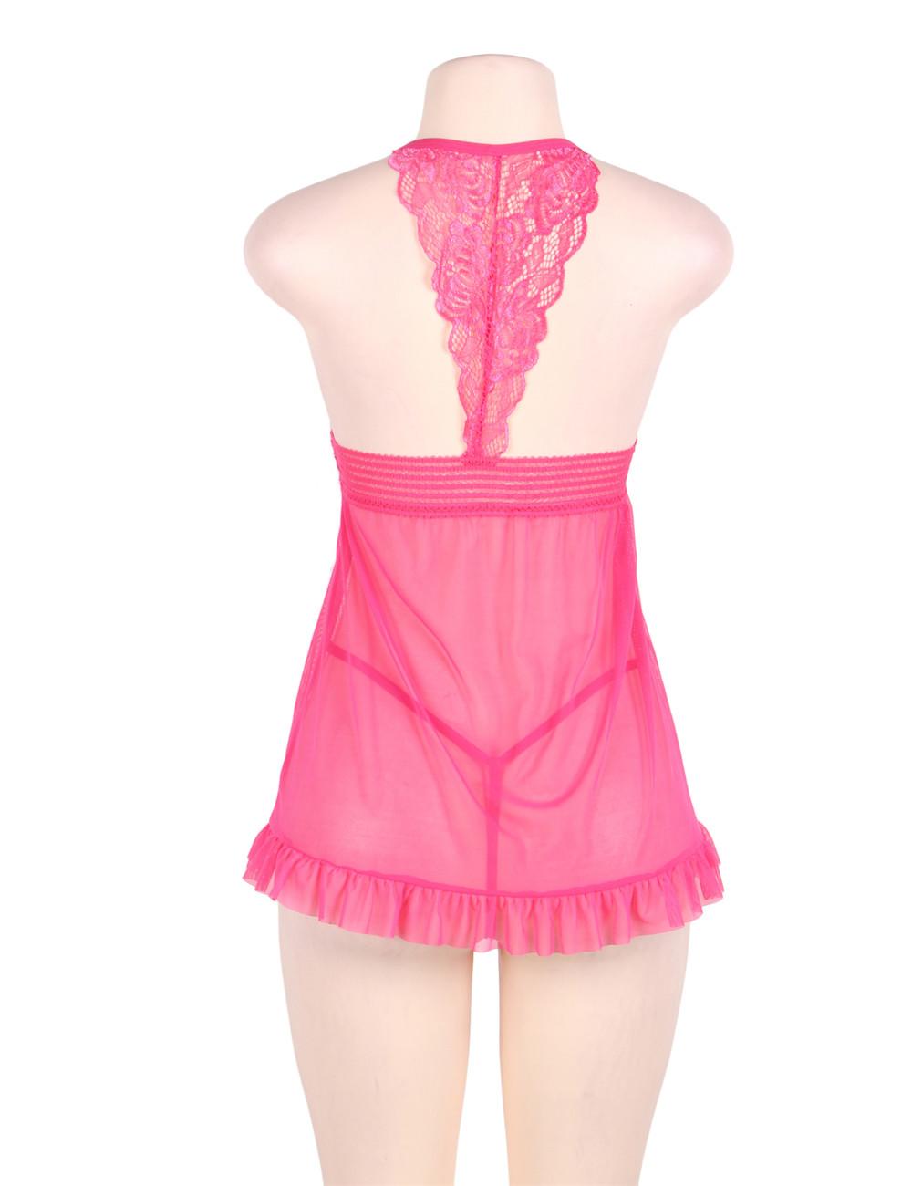 Pink Open Front Babydoll Set rear view