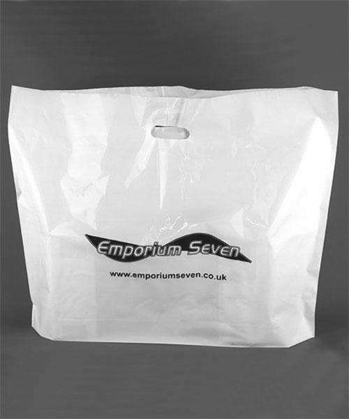 Extra large white bespoke printed plastic carrier bag