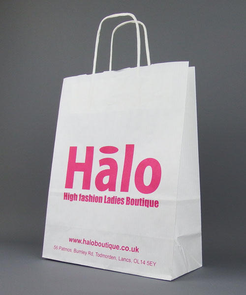 white twisted paper handle carrier bag custom printed