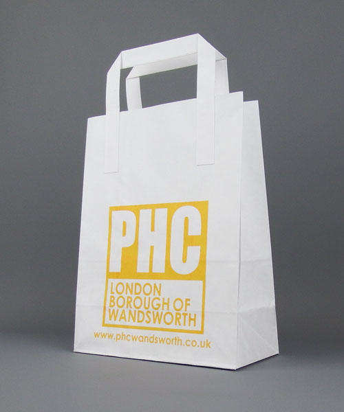 white kraft sos paper carrier bag printed