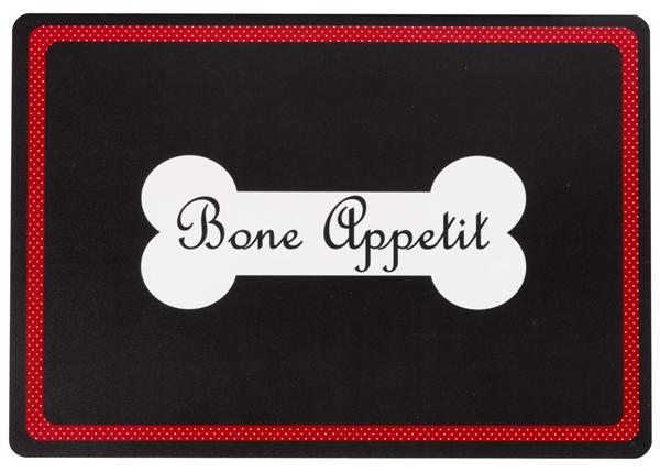 Petface Placemat Bone Appetit design large white bone with black background and red border
