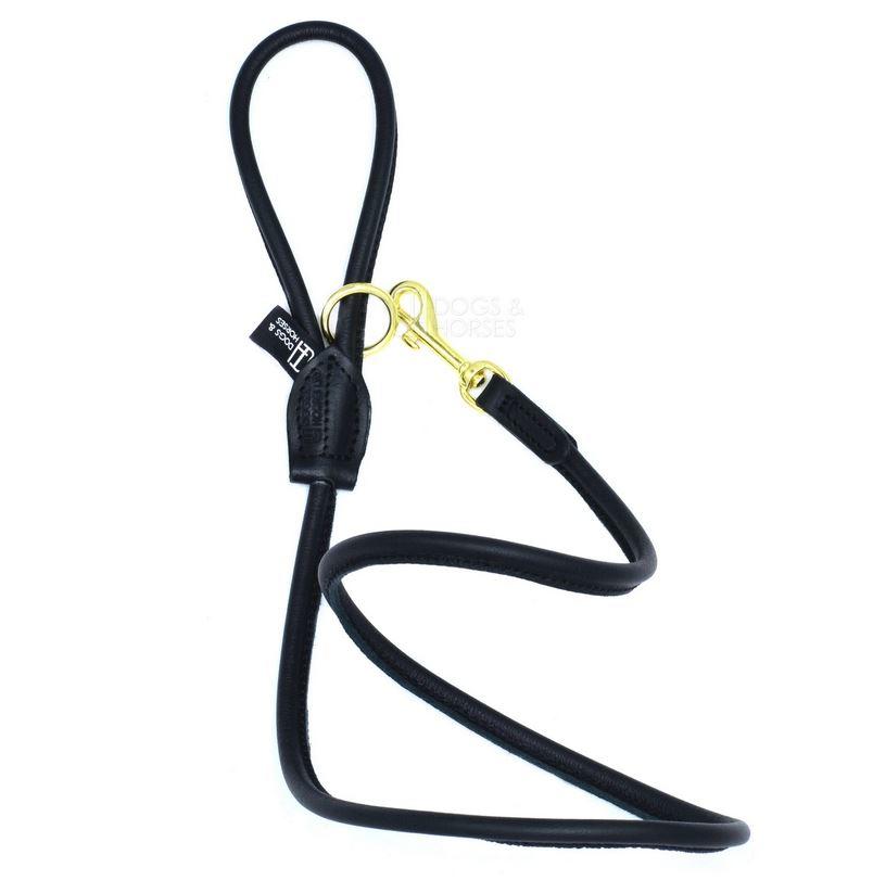 D&H Classic Rolled Leather Luxury Dog Lead Black