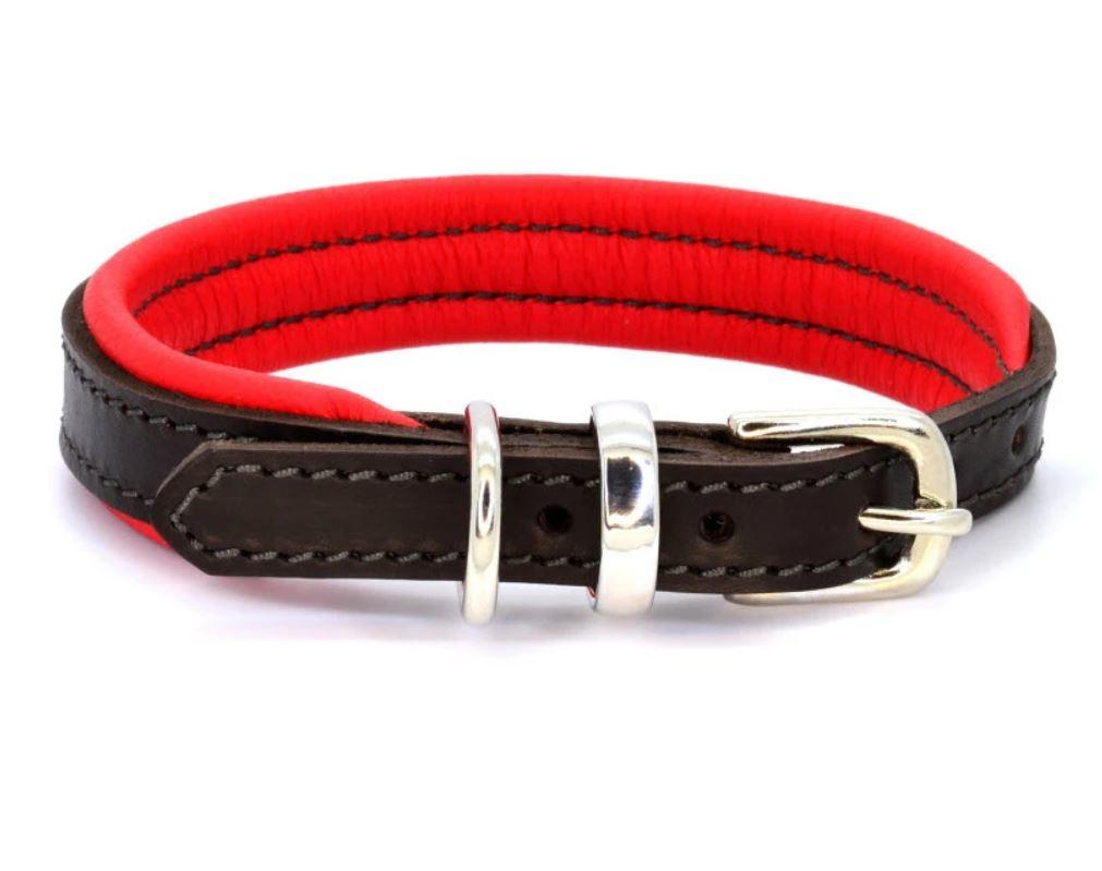 D&H Contemporary Colours Leather dog collar in red