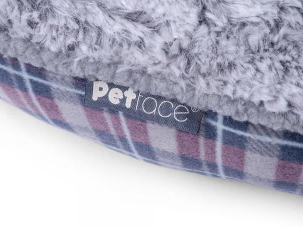 Petface Dove Grey Check Donut Bed faux fur detail