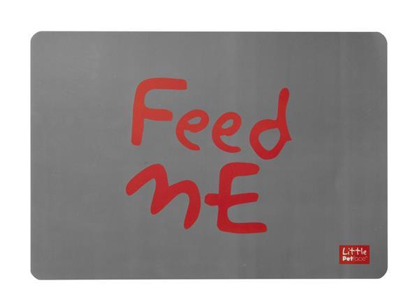 Petface Placemat Feed Me in bold red writing with grey background