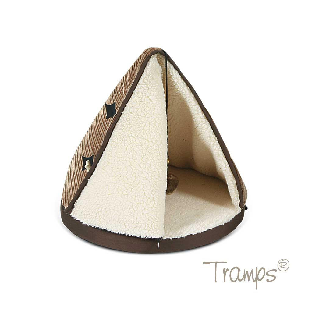 Tramps cat teepee bed in tan and chocolate