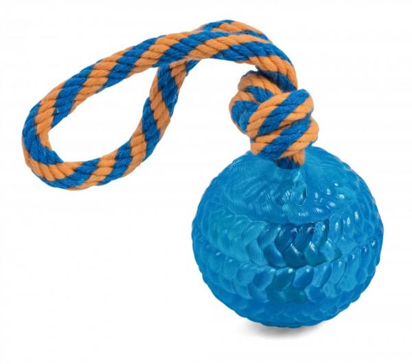 Petface Toyz Rubber Rope Ball Blue
