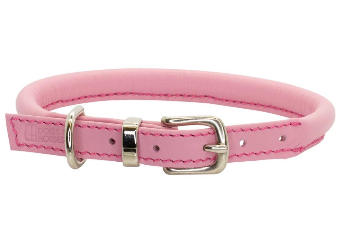 D&H Contemporary Rolled Leather Dog Collar pink