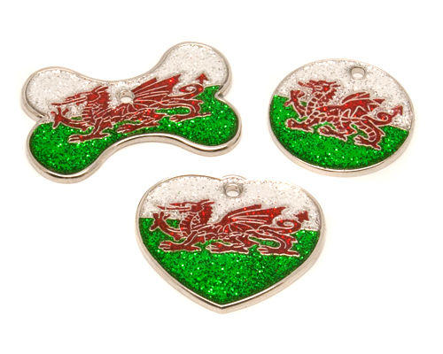 Flag Engraved ID Tag Wales - glitter