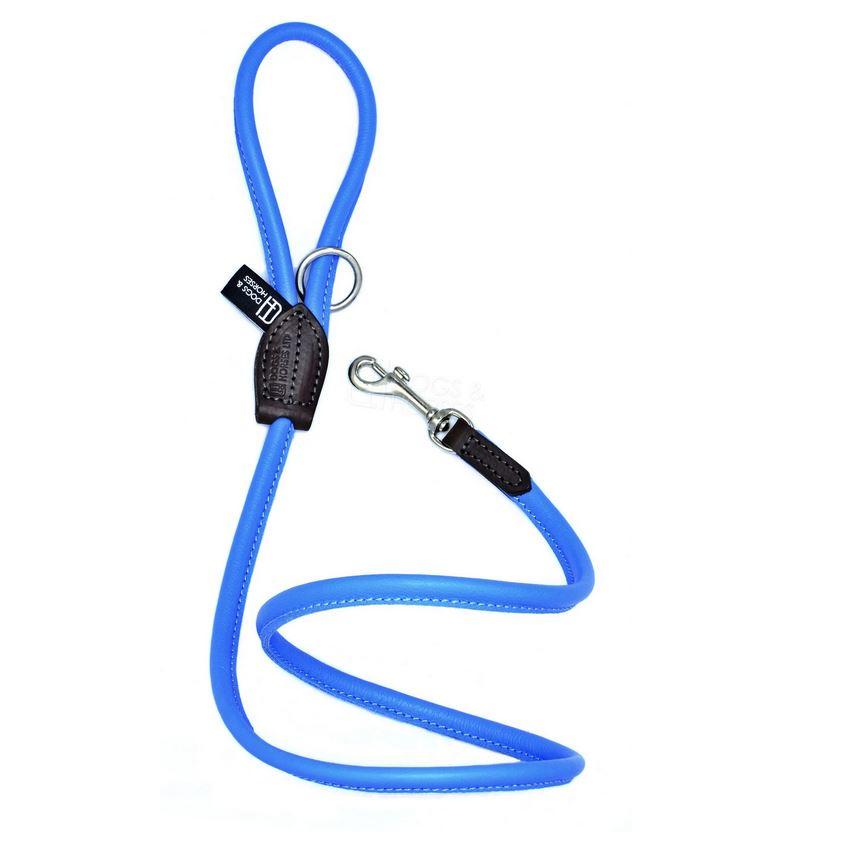 D&H Contemporary Colours Rolled Leather Luxuray Dog Lead Blue