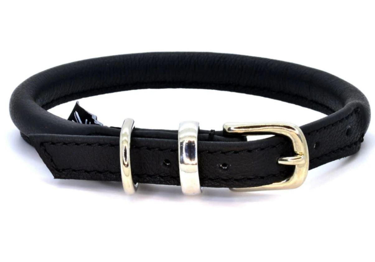 D&H Contemporary Rolled Leather Dog Collar black