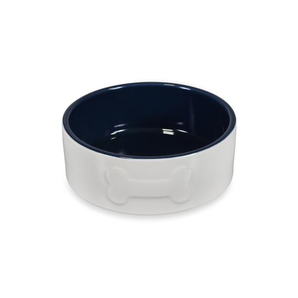 Petface Bone Ceramic Dog Bowl - cream with a navy interior