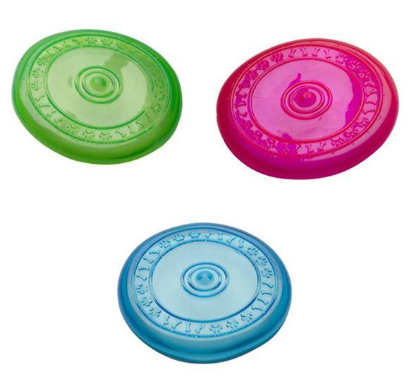Petface Rubber Multi Frisbee Dog Toy in Green, Pink and Blue