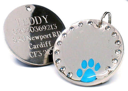 Crystal & Paw Engraved Pet ID Tags Blue