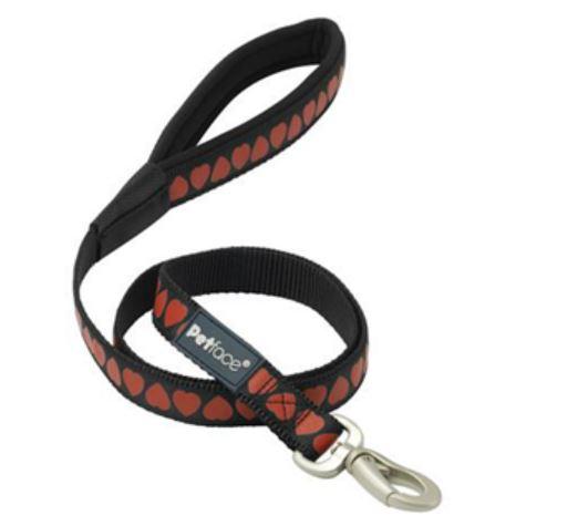 Petface Signature Padded Dog Lead Red Hearts