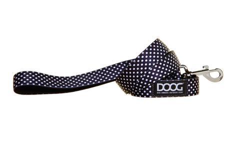 DOOG dog lead - Pongo -  black and white spots with a bright turquoise clasp