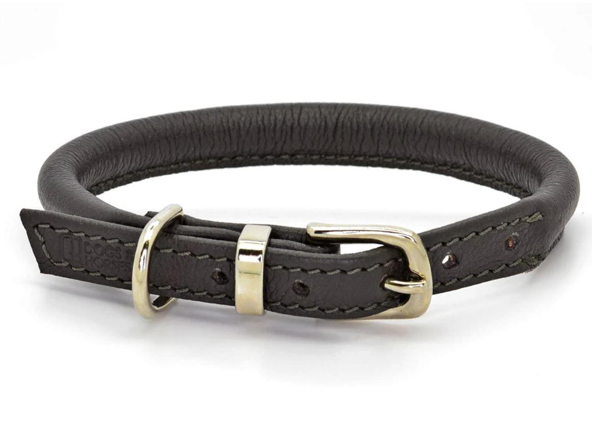 D&H Contemporary Rolled Leather Dog Collar brown