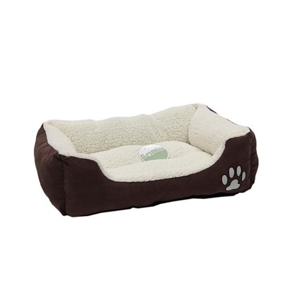 Petface Sam's Luxury Square Dog Bed brown outer with cream fleece lining and paw motif
