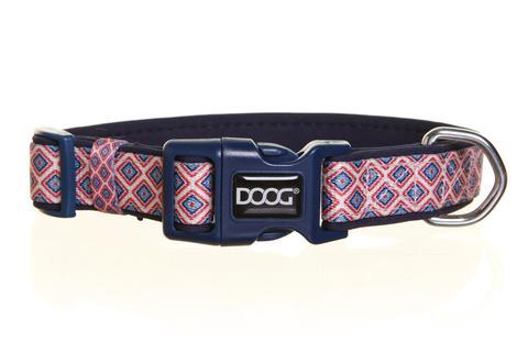 DOOG neoprene dog collar - Gromit - navy and pink geometric design
