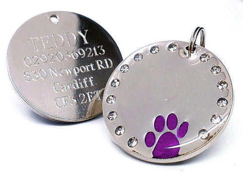Crystal & Paw Engraved Pet ID Tags Purple