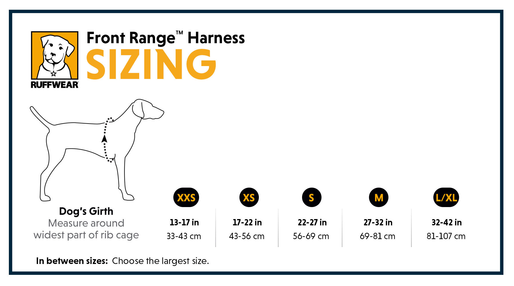 Ruffwear Front Range Harness Size Guide